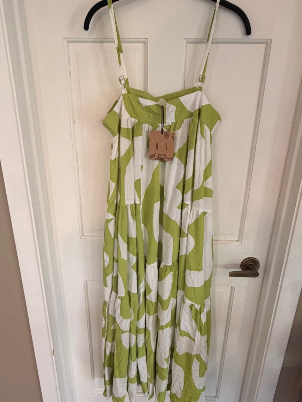 Abel The Label Green White Abstract Tiered Maxi Dress Size M - NWT